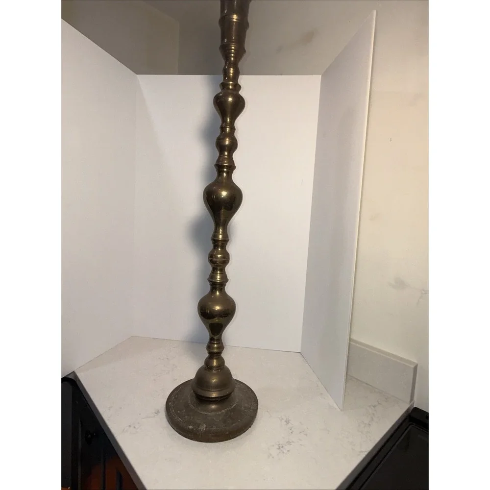 ANTIQUE VTG HEAVY BRASS FLOOR CHURCH ALTER CANDLE CANDLESTICK HOLDER 39.5 IN H